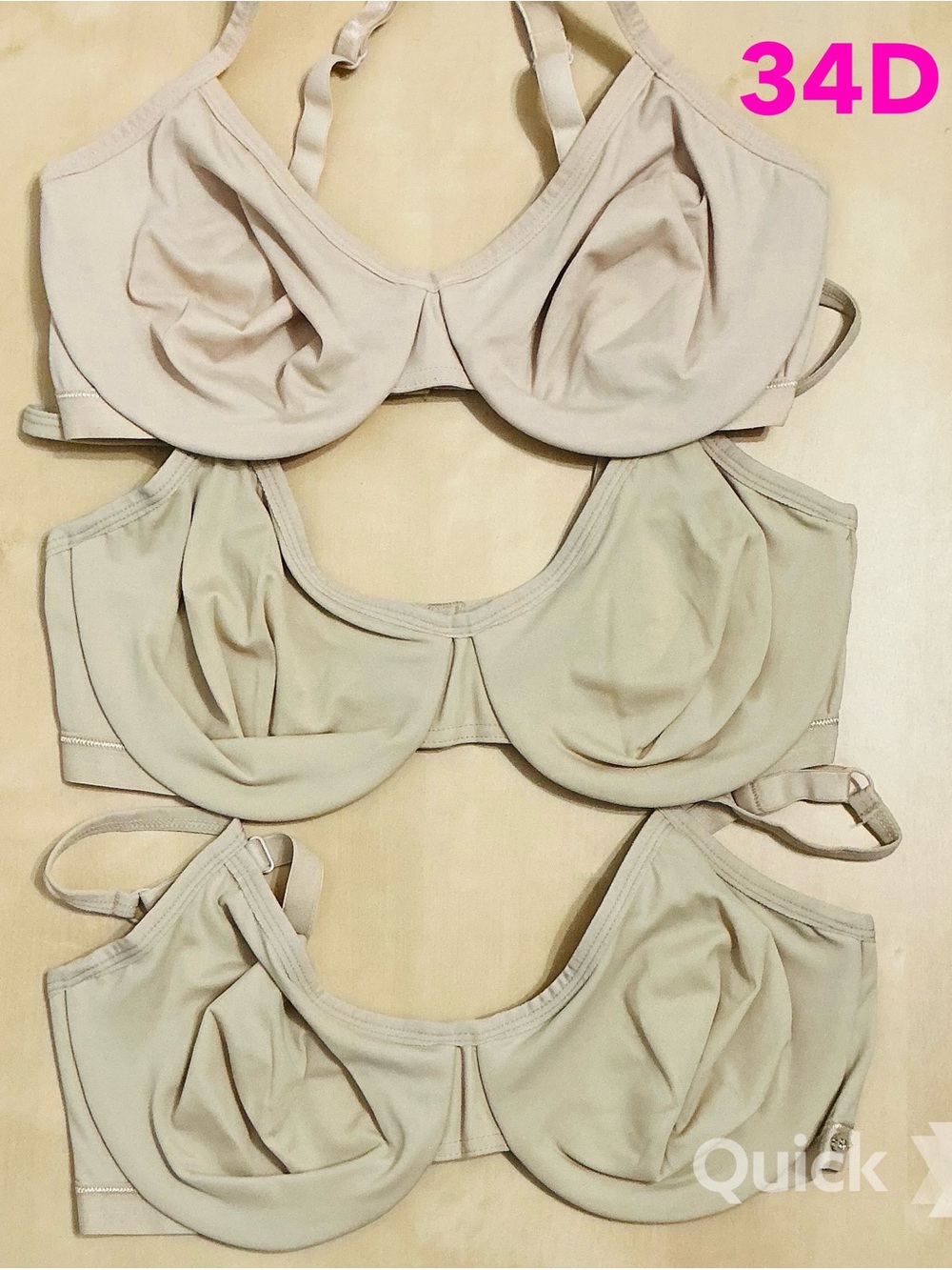 34D - Bundle of 3 pcs - New Beige Soft Cup Underwire Bras